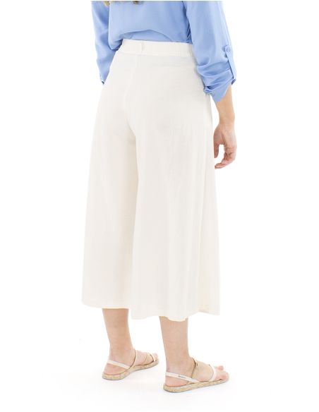 Pantalon 91% viscosa 9% linofalda culotte cintura estampado