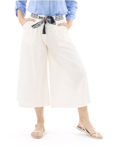 Pantalon 91% viscosa 9% linofalda culotte cintura estampado