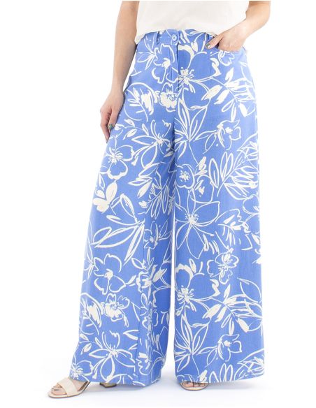 Pantalon 70% viscosa 30% linoestampado flores