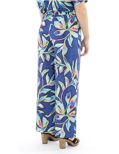 Pantalon viscosa ancho cintura elastica estampado jade