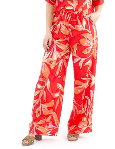 Pantalon viscosa ancho cintura elastica estampado jade