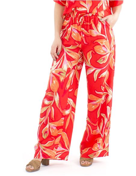 Pantalon viscosa ancho cintura elastica estampado jade