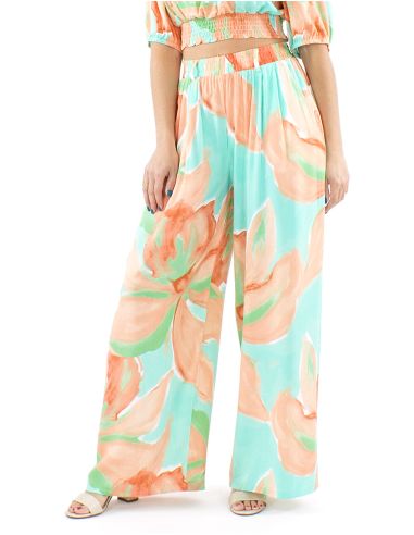 Pantalon viscosa ancho estampado orquidea