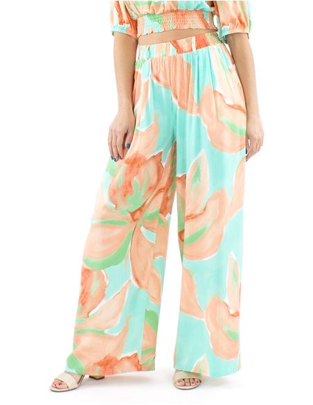 Pantalon viscosa ancho estampado orquidea