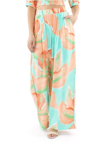 Pantalon viscosa ancho estampado orquidea