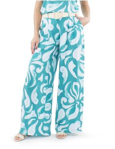 Pantalon viscosa ancho estampado rumba boton cintura 1/2 elastico