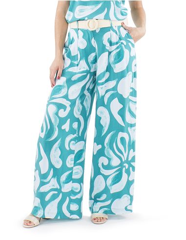 Pantalon viscosa ancho estampado rumba boton cintura 1/2 elastico