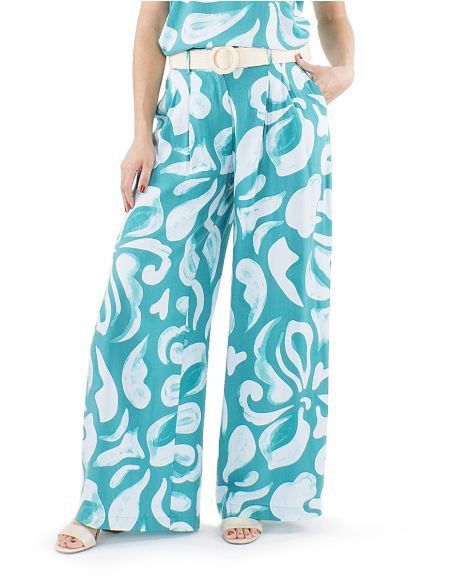 Pantalon viscosa ancho estampado rumba boton cintura 1/2 elastico