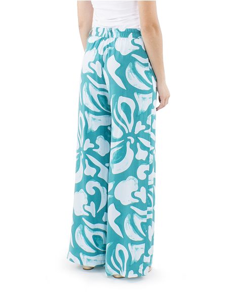 Pantalon viscosa ancho estampado rumba boton cintura 1/2 elastico