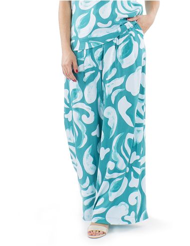 Pantalon viscosa ancho estampado rumba boton cintura 1/2 elastico