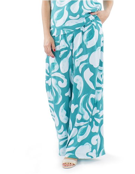 Pantalon viscosa ancho estampado rumba boton cintura 1/2 elastico