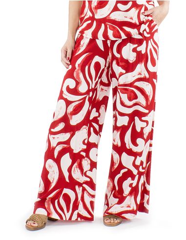 Pantalon viscosa ancho estampado rumba boton cintura 1/2 elastico