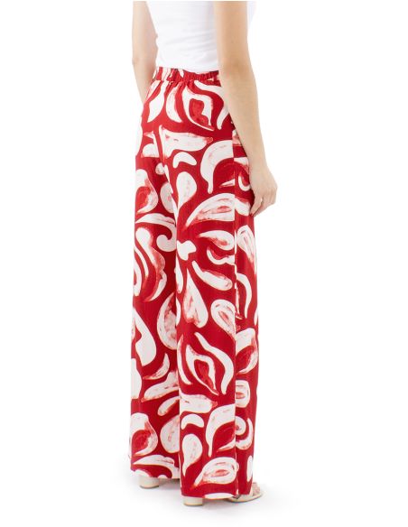 Pantalon viscosa ancho estampado rumba boton cintura 1/2 elastico