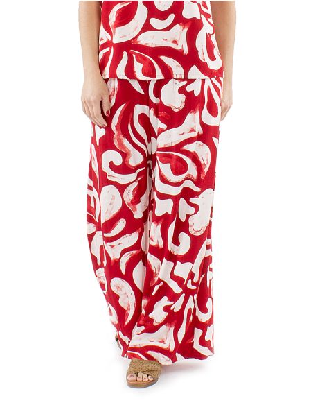 Pantalon viscosa ancho estampado rumba boton cintura 1/2 elastico