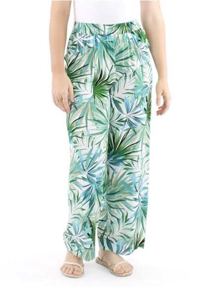 Pantalon m viscosa corto recto estampado palma