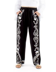 Pantalon 70% viscosa 30% lino blanco/negro 3 en 1