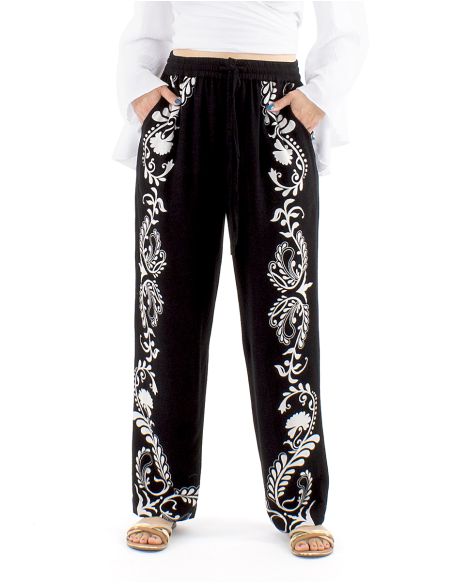 Pantalon 70% viscosa 30% lino blanco/negro 3 en 1