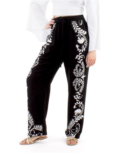 Pantalon 70% viscosa 30% lino blanco/negro 3 en 1