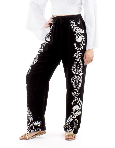 Pantalon 70% viscosa 30% lino blanco/negro 3 en 1