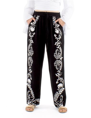 Pantalon 70% viscosa 30% lino blanco/negro 3 en 1