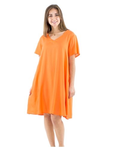 Vestido viscosa liso cuello v mangas cortas mama