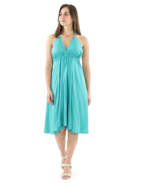 Mini vestido viscosa corpiño espalda nuda lisa lazo espalda modelo bali
