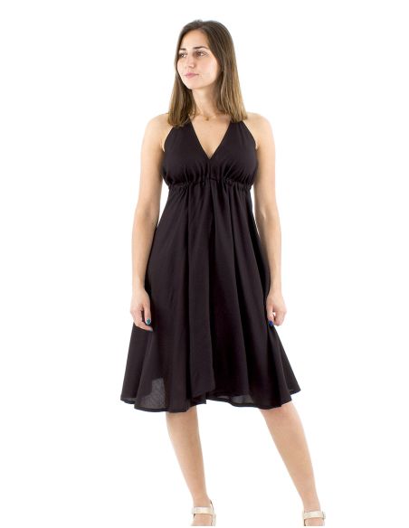 Mini vestido viscosa corpiño espalda nuda lisa lazo espalda modelo bali