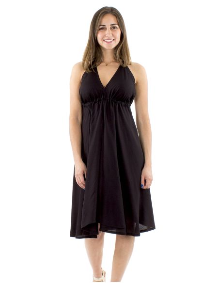 Mini vestido viscosa corpiño espalda nuda lisa lazo espalda modelo bali