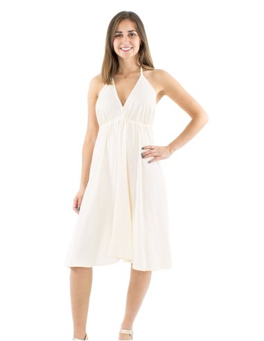 Mini vestido viscosa corpiño espalda nuda lisa lazo espalda modelo bali