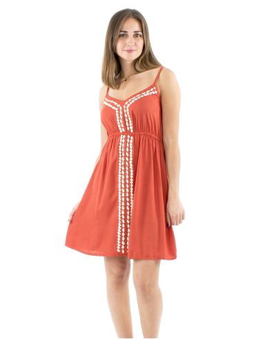 Mini vestido viscosa bordado tirante liso