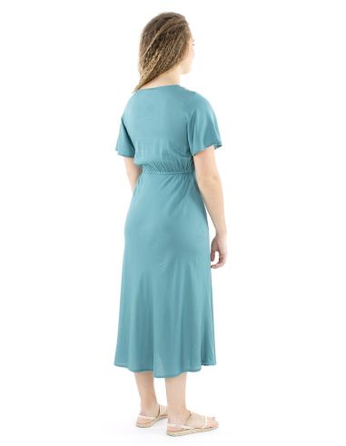 Vestido viscosa bordado mangas cortas lisa
