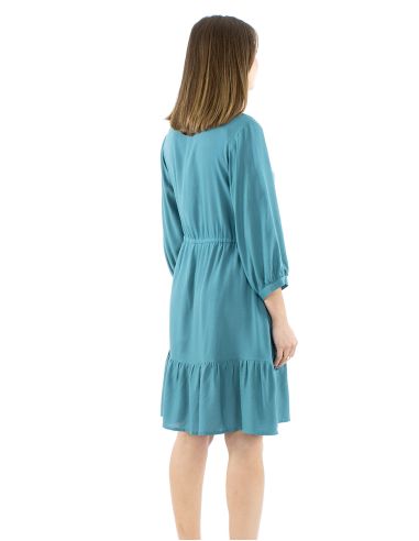 Vestido viscosa bordado mangas 3/4 lisa