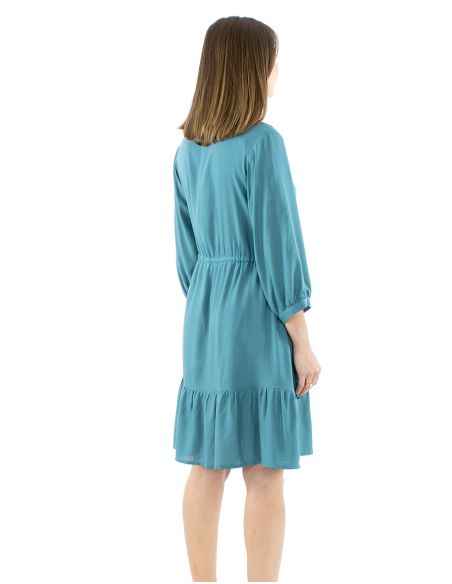 Vestido viscosa bordado mangas 3/4 lisa