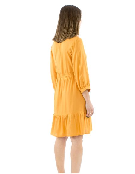 Vestido viscosa bordado mangas 3/4 lisa