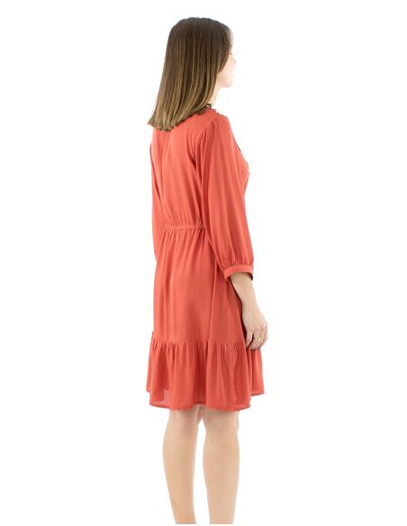Vestido viscosa bordado mangas 3/4 lisa