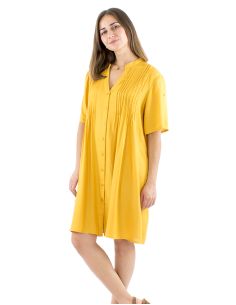 Vestido viscosa mangas cortas pliegue pecho