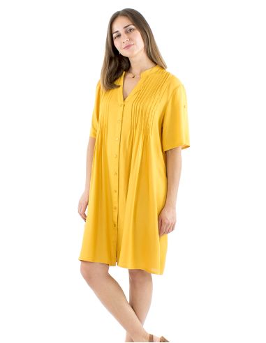 Vestido viscosa mangas cortas pliegue pecho