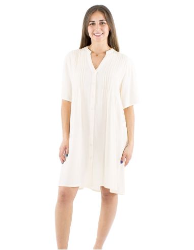 Vestido viscosa mangas cortas pliegue pecho
