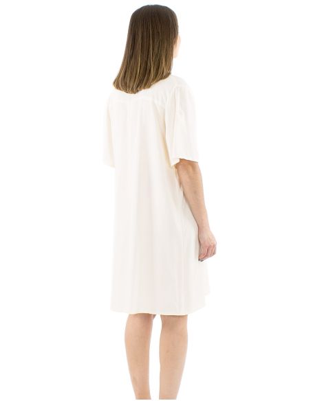 Vestido viscosa mangas cortas pliegue pecho