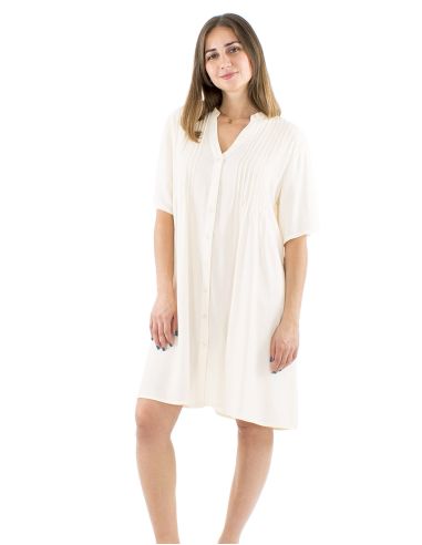 Vestido viscosa mangas cortas pliegue pecho