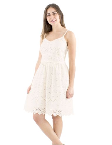 Vestido tirantes algodon blanco bordado doblado