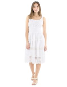 Vestido tirantes algodon blanco bordado doblado