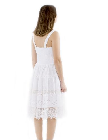 Vestido tirantes algodon blanco bordado doblado