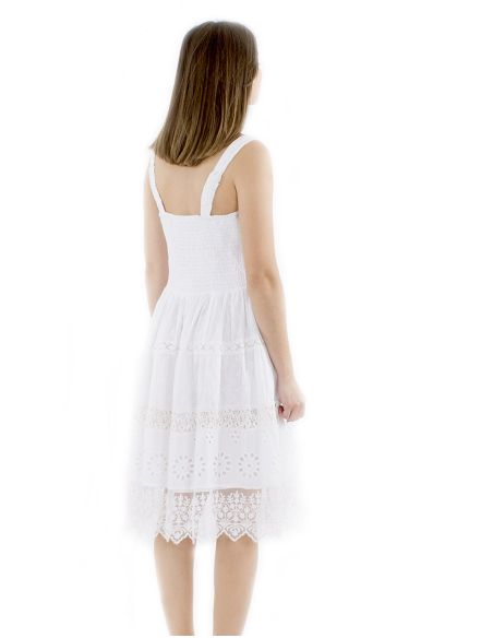 Vestido tirantes algodon blanco bordado doblado