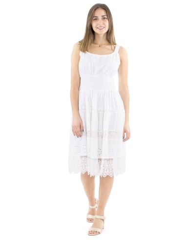 Vestido tirantes algodon blanco bordado doblado