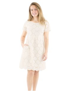Vestido algodon liso bordado mangas cortas cuello redondo 2
