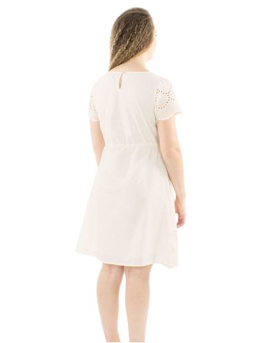Vestido algodon liso bordado mangas cortas cuello redondo