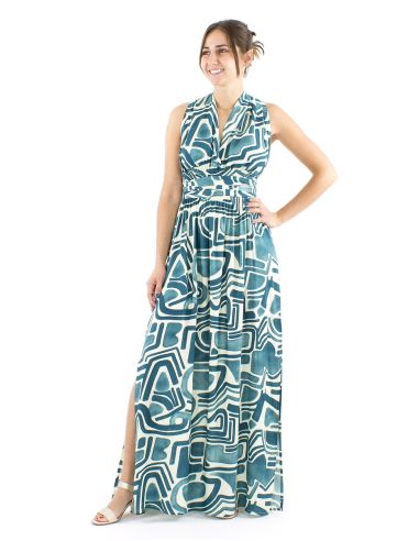 Vestido largo viscosa cruzado estampado graffiti