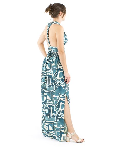 Vestido largo viscosa cruzado estampado graffiti