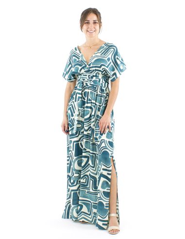 Vestido largo viscosa cruzado estampado graffiti